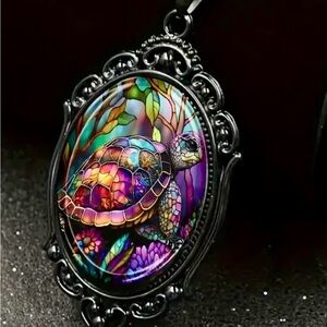 Boho Vacation Style Turtle Pendant Zinc Alloy with Colorful Glass Inlay,